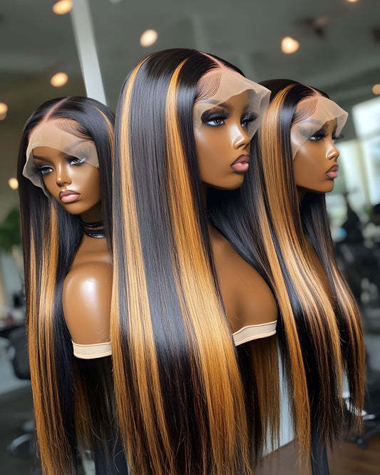 13x4 Straight Human Hair Wig Highlight P4/27 Color